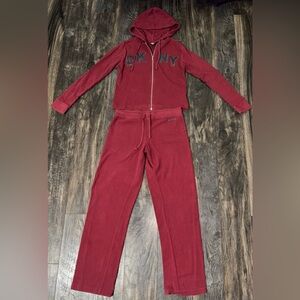 Vtg DKNY Cotton Logo 2 Piece Athletic Set Y2K Wear Track Suit Red Petite S / M
